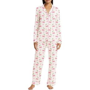 Women Cute Santa Christmas Soldier Satin Silky Pajama Set 2 Piece Loungewear Y2k Button Up Blouse Pjs Pants Pajamas