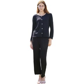 HEARTNICE Women's Soft Knit Pajama Set Button Down Long Sleeve Loungewear 2 Piece Pjs with Pockets Sleepwear