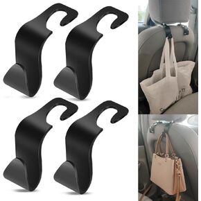Car Seat Headrest Hook - 4 Pack Universal Auto Seat Hooks Hanger for Purses and Bags for Car Space Saving Backseat Hooks Handbag Clothes Coats Grocery Bags Organizer for Vehicle