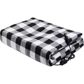 Car Heated Blanket with On/Off Switch, 12v Electric Blanket for Car, Truck, SUV, or RV Portable Heating Blanket for Road Trip, Camping, Travel - 59" x 40" (Black Plaid)