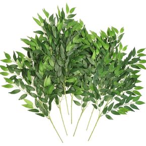 CEWOR 16pcs Italian Ruscus Greenery Stems, 27.6in Artificial Green Leaf Garland Vines Hanging Spray for Wedding Arch Bouquet Filler Table Centerpieces Home Decor