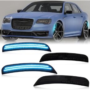 POPMOTORZ Front Rear Fender Ice Blue LED Side Marker Lights 4 Pack Compatible With 2015 2016 2017 2018 2019 2020 2021 2022 2023 2024 Chrysler300 Fender LED Side Marker Lamps Smoked Lens