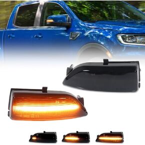 Sequential LED Side Mirror Turn Signal Lights for 2012-2019 Fo-rd Ranger T6 Raptor Wildtrak & 2015-2019 Everest, Smoked Lens Side Marker Mirror Light, Amber Dynamic Turn Signal Lamp, 2 PCS