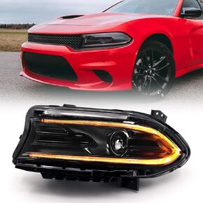 FIONE Halogen Headlights Assembly Compatible with Dodge Charger 2022 2023 Headlamp with LED DRL & Turn Signal Lights Driver Left Side LH