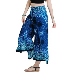 Your Cozy Women's Wide Leg Palazzo Pants for Yoga Lounge Hippie Harem Flowy Trousers Adjustable Waist Size 27-35 Inch.