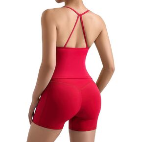 RXRXCOCO Cross Back Workout Sets for Women 2 Piece Padded Halter Tank Tops Hidden Scrunch Butt Booty Shorts with Pockets in Kuwait