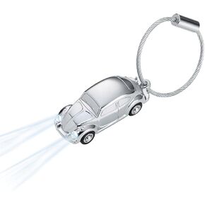 TROIKA Light Beetle 1964 - KR16-40/CH - Keyring Volkswagen car, with White LED Light - cast Metal- Shiny - Chrome Plated - Silver