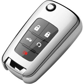 Tukellen for Chevrolet Key Fob Cover Premium Soft TPU Full Protection Key Shell Case Compatible with Chevy Camaro Cruze Impala Equinox Volt Spark Sonic Folding Flip Remote Key-Red