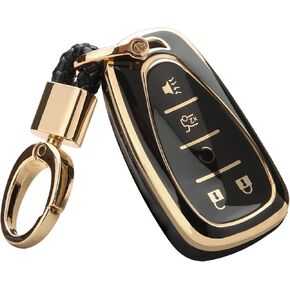 متوافق مع غطاء Chevy Key Fob، سلاسل المفاتيح الذهبية، لسيارة شيفروليه إكوينوكس ماليبو كروز تاهو كامارو ترافيرس بليزر فولت ملحقات بولت، 5 أزرار (أسود) in Kuwait
