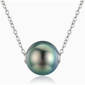 18K Gold Floating Tahitian Black Single Pearl Pendant Necklace with 18K Solid Gold Chain or 18K Gold Plated 925 Sterling Silver Chain- Birthday Anniversary Jewelry Gifts for Wife Mom Daughter Women