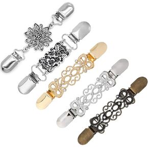 MJartoria 5PCS Tie Up Sweater Clip and Scarf Clip Set, Vintage Cinch Clip for Clothing, Shawl Clasps, Ladies Dress Chain Cardigan for Women