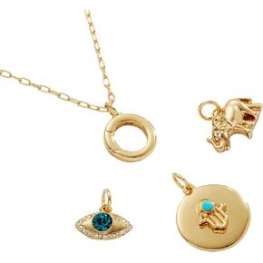 Alex and Ani Protection Interchangeable Adjustable Necklace, Shiny Gold, Blue Charm, Chain length adjusts from 16 inches to 18 inches