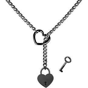 Heart O-Ring Slip Chain Necklace Punk Rock Stainless Steel Cuban Y-Necklace in Saudi Arabia