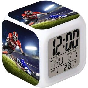 MINZEN LED Alarm Clock Rugby Footballer Desk Table Glowing Electronic Colorful Digital Clock for Girl Boy Kids Children Bedroom Toy Birthday Present Gift