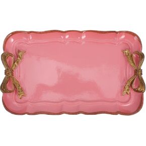 Ciieeo Vintage Decorative Towel Tray Storage Dish Fruit Trays Rings Bracelets Earrings Holder Tray Cosmetics Jewelry Organizer Retro Design Bow-Knot Resin Plate Pink