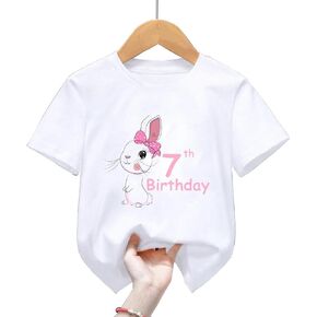 7th Birthday Shirt for Girls, 7th Birthday Dress for Girls, 7th Birthday T Shirt for Girls 7 Year Old Birthday Gift for Girls 7th Birthday Outfit Decoration Rabbit with Bow Birthday Clothes for Girls