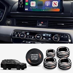 Interior Accessories Compatible with Honda Pilot 2025 2024 2023 - Air Conditioning, Volume Tune Knob Cover, Push Start Button Cover/Ring, Aluminum Alloy Decorative 6pcs/Set (Blue)