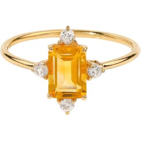 YoTreasure 14K & 10K Yellow Gold Rings | Emerald Shape Healing Citrine, London Blue Topaz, Rhodolite Garnet Engagement | Wedding Anniversary Promise Gold Ring For Women | Available in Size 6, 7, 8, 9