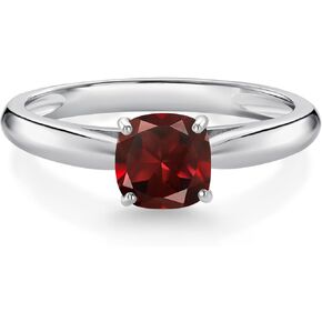 Gem Stone King 10K White Gold 5MM Cushion Cut Gemstone Birthstone Solitaire Engagement | Wedding Engagement Anniversary Promise Ring For Women | Available In Size 5, 6, 7, 8, 9