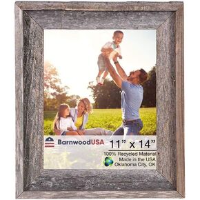 BARNWOODUSA | Farmhouse Style Rustic 11x14 Picture Frame | Signature Molding | 100% Reclaimed Wood | Rustic | Natural Weathered Gray