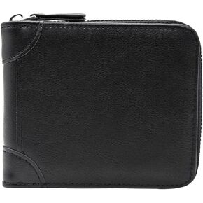 LJCZKA Mens Leather Zipper Wallet RFID Large Capacity Bifold Multi-card Holder Wallets Coin Cash Purse with ID Window (Black)
