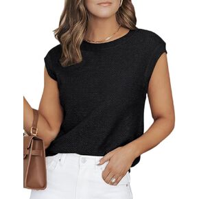 CiCiBird Women Summer Cap Sleeve Sweaters Knit Crew Neck Pullover Tank Tops 2024 Casual Trendy Shirt