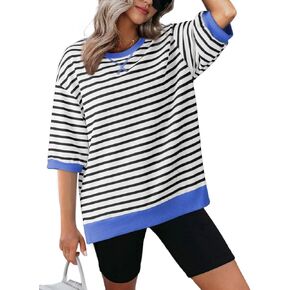 Dokotoo Sweatshirt for Women Fashion Summer Tops Striped Casual Color Block T Shirt Casual Pullover