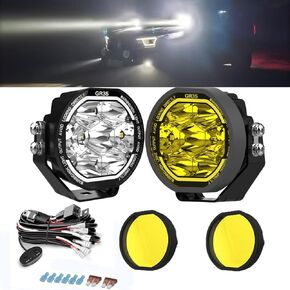 YBYZ-3.5-Inch led pod Lights, 120W 12000LM Super Hyperspot Round Off-Road Light, 30° White Spotlight & 60° Flood Beam, Amber Fog Light, Universal Auxiliary Driving Light for Trucks, ATVs, UTVs, Jeeps
