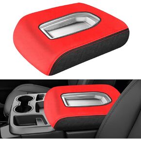 Center Console Cover Compatible with 2019-2023 Chevy Silverado GMC Sierra Jump Seat Console Leather Armrest Cover, Interior Center Console Cover Anti-Scratch Leather Armrest Deco (Black Stitches)