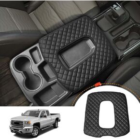 Center Console Cover Compatible with 2019-2023 Chevy Silverado GMC Sierra Jump Seat Console Leather Armrest Cover, Interior Center Console Cover Anti-Scratch Leather Armrest Deco (Black Stitches)