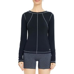 Womens Long Sleeve Tops, Crewneck Workout Tops for Women, Silky Soft Compression Shirts with Contrast Line Design