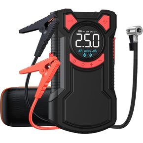 Portable Car Jump Starter with Air Compressor, 150PSI 1500A Car Battery Jump Starter (All Gas/10L Diesel), 12V Jump Box Car Battery Jumper Starter with Large LCD Display for Car, Bike, Ball.