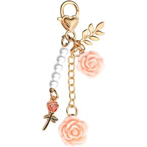 Black Pink Rose Keychain Charms for Wallet School Bag Keyring for Purse Bag Accessories for Backpack Handbags