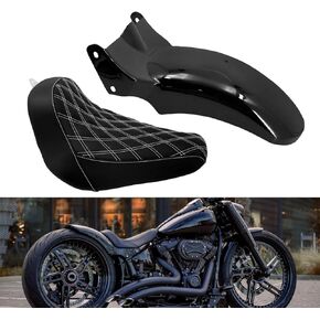 HDBUBALUS Motorcycle Rear Fender + Solo Seat Short Mudguard with Tail Turn Signal Brake Light Kit Fit for Harley Softail Fat Boy FXBRS 2018-2023 White Thread