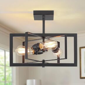 16.5'' Farmhouse Chandelier 4-Light, Black Modern Light Fixture Cross Chandeliers for Dining Room Living Kitchen Island Bedroom Living,Rectangular Metal Industrial Hanging Ceiling Lighting