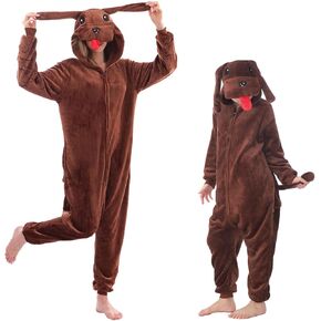 Animal Hooded Onesie Costume for Kids Adults Boys Girls Halloween Easter Mens Womens Cosplay Outfit Kit Dog Tedy
