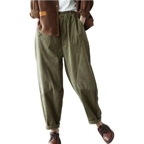 chouyatou Womens Fall Winter Loose Corduroy Pants Elastic High Waisted Straight Leg Trouser with Pockets