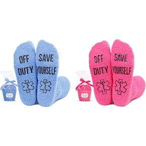 HAPPYPOP EMT Gifts for Men Women - Funny EMT Gifts for Him Paramedic Gifts for Men Women EMS Week Gifts EMS Gifts, Fuzzy EMT Socks Paramedic Socks