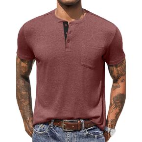 COOFANDY Men Casual Henley Shirt Short Sleeve Summer Basic T Shirt Pocket Soild Button Tee Top