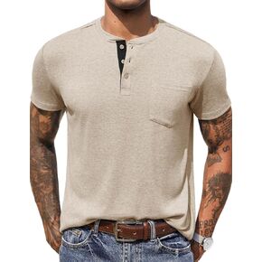 COOFANDY Men Casual Henley Shirt Short Sleeve Summer Basic T Shirt Pocket Soild Button Tee Top in Saudi Arabia