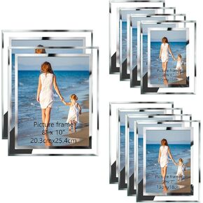 Hoikwo Bulk 4x6 Picture Frames, 12 Packs Silver Photo Frames 4 by 6, Glass Wedding Frames 4x6, Clear Mirror Wedding Photo Frames, Only for Tabletop Display Vertically or Horizontally