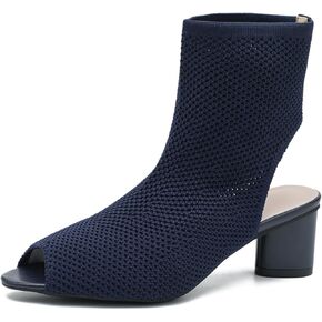 LIURUIJIA Women's Knit Slingback Chunky Heel Ankle Boots Open Toe Booties Hollow Heeled Sandals Summer Casual Slip On Dress Sock Booties For Women