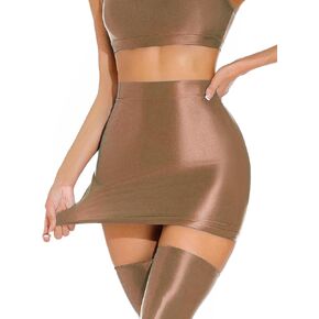 FEOYA Women’s Oil Shiny Bodycon Skirts Silky Smooth Pencil Mini Skirts Sexy Glossy Hot Skirts Club Party