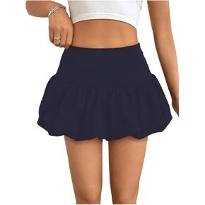 Milumia Women Y2k Bubble Mini Skirt Ruffle Hem Pleated Short Skirts Puffy A-Line Flared Skorts Dark Blue X-Small