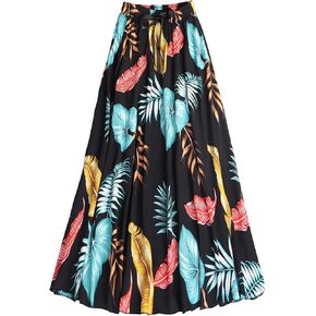 Coolwife Womens High Waist Skirts Midi Swing Pockets Elastic Waist A Line Boho Floral Print Skirt
