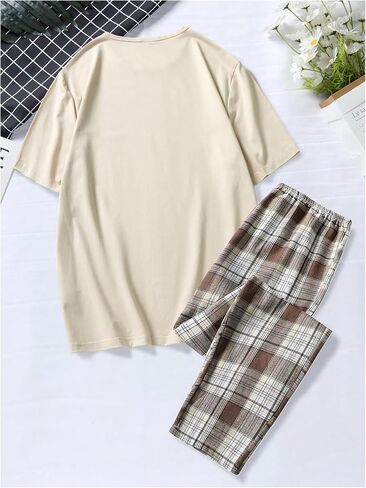 OYOANGLE Men's 2 Piece Pajama Set Short Sleeve Mens Sleepwear Set with Short Sleeve Top and Pants in Saudi Arabia