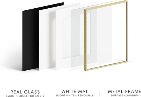 HAUS AND HUES 8x8 Picture Frame with Real Glass & Gold Premium-Grade Metal Matted to 4x4 - Aluminum 8x8 Frame - Includes Easel Back, Hanging Kit - Ideal for Home, Office (8x8 in, Gold) in Saudi Arabia