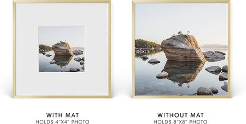 HAUS AND HUES 8x8 Picture Frame with Real Glass & Gold Premium-Grade Metal Matted to 4x4 - Aluminum 8x8 Frame - Includes Easel Back, Hanging Kit - Ideal for Home, Office (8x8 in, Gold) in Saudi Arabia