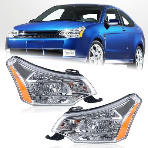 A Pair Headlight Compatible for 2008-2011 Ford Focus S/SE/SES/SEL Chrome Housing with Amber Reflector Headlamp Assembly Left Driver&Right Passenger 8S4Z13008F FO2502244 8S4Z13008E FO2503244 in Saudi Arabia