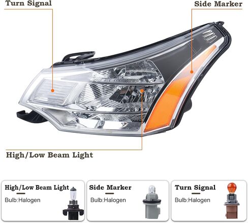 A Pair Headlight Compatible for 2008-2011 Ford Focus S/SE/SES/SEL Chrome Housing with Amber Reflector Headlamp Assembly Left Driver&Right Passenger 8S4Z13008F FO2502244 8S4Z13008E FO2503244 in Saudi Arabia
